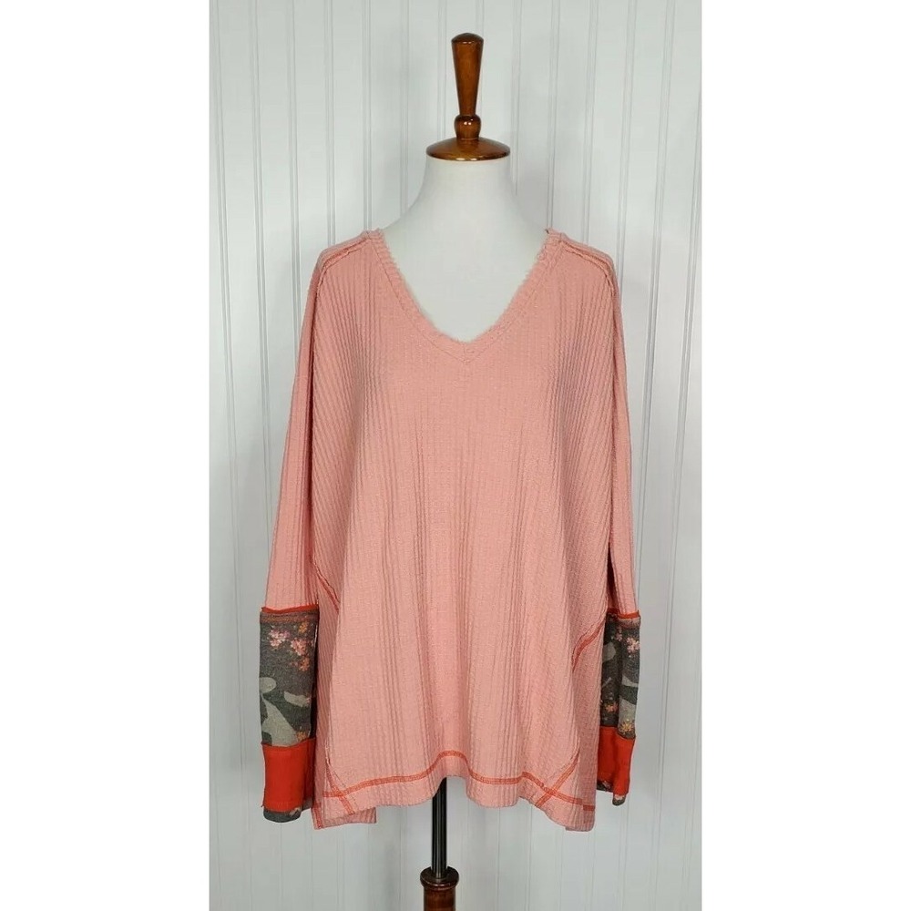We the Free Camo Cuff Waffle Knit Thermal Oversized Women's Size Small